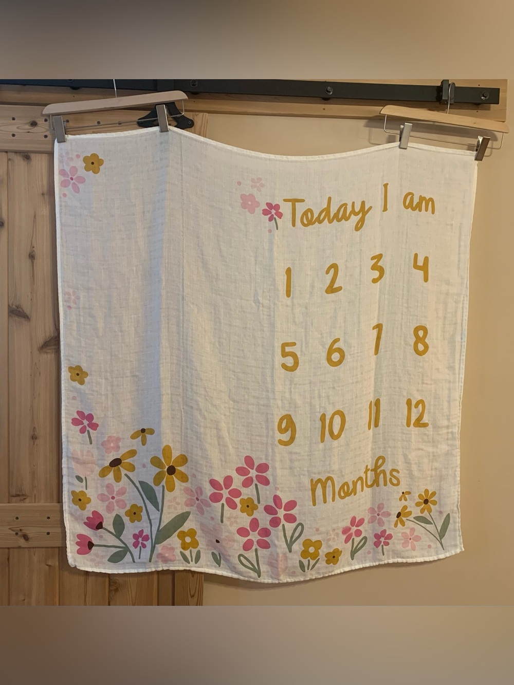 Gerber White Floral Monthly Milestone Blanket - Pink & Yellow 44” x 44”